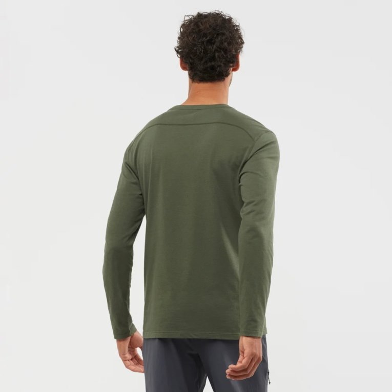 Olive Salomon Essential Long Sleeve Men's T-Shirts | IE IZ5986